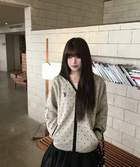 mysamesame26aw 도트 무늬 후드 오픈 가디건 남녀 루즈핏 명중 검은 색 테두리 자수 지퍼 캐주얼 후드티 재킷