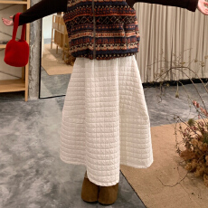 实拍韩系复古显瘦华夫格夹棉半身裙女2025秋冬新款气质高级感长裙