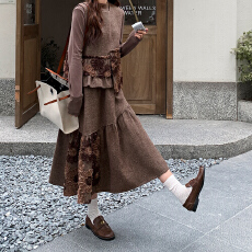 批发实拍 复古立体碎花半身裙女<b class='q'>秋</b>冬遮肉显瘦百搭A字大摆伞裙中长裙子