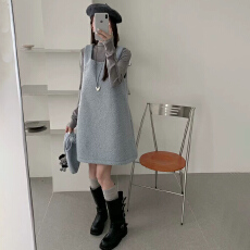 批发实拍慵懒风毛呢软糯<b class='q'>中长款</b>背心裙三件套女2025冬纯色打底衫配包包