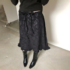 批发实拍<b class='q'>复古</b>高级感秋冬小香风花边拼接半身裙女设计感气质抽绳中长裙