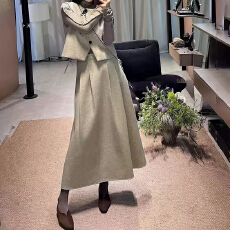 批发实拍 韩系毛呢马甲显瘦2025冬季呢料半身裙纯色T恤三件套百搭包包