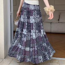 批发实拍 波西米亚民族风<b class='q'>雪纺</b>半身裙女春季新款褶皱飘逸蛋糕长裙a字裙