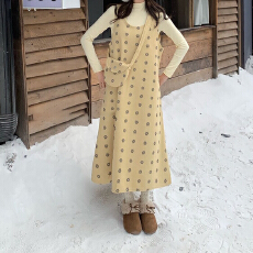 批发实拍 韩系风花朵毛呢显瘦背心裙冬春高级感打底叠穿两件套配包包