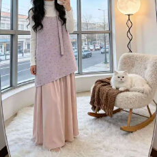 批发实拍不规则设计感<b class='q'>连衣裙</b>套装冬春季拼接假两件背心裙搭纯色打底衫