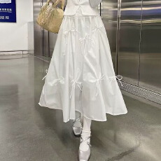 批发实拍 <b class='q'>白色</b>半身裙女春季新款高腰中长款设计感小众显瘦气质a字伞裙