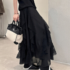 批发复古浪漫风蕾丝边不规则半身裙女2026春装新款高腰显瘦大裙摆<b class='q'>长裙</b>