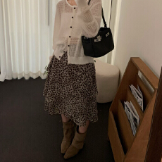 批发2026春<b class='q'>夏</b>季新款豹纹裙雪纺垂感半身裙女不规则蛋糕裙a字裙中长裙