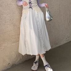 批发中长款花苞半身裙女2026春夏温柔减龄木耳花边<b class='q'>高腰</b>显瘦A字<b class='q'>蓬蓬裙</b>