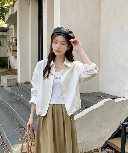 가을 캐주얼 패션 워크웨어 밑단 펌프 로프 디자인 짧은 셔츠 여성 코트 인사이드 가져 가라. 알파벳 투피스 조끼 여성
