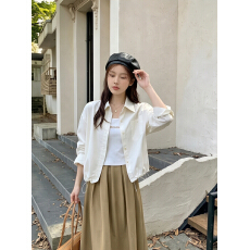 批发秋季休闲时尚工装下摆抽绳设计短衬衫外套女内搭字母背心两件套女