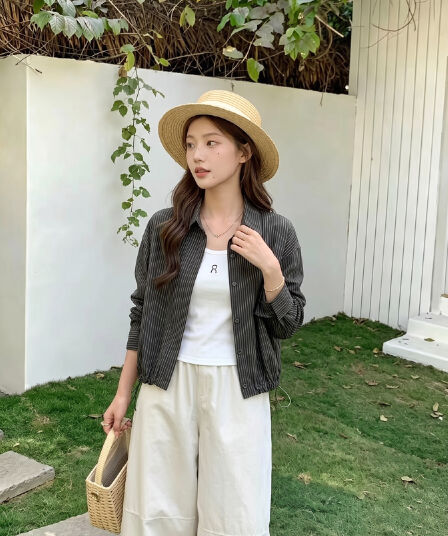 작은 키 가을 폴로 칼라 루즈핏 캐주얼 다용도 디자인 센스 워크웨어 쇼트 스타일 셔츠 재킷 조끼 맨위 세트