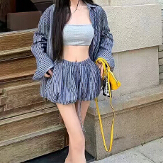 批发慵懒<b class='q'>衬衣</b>短裤休闲两件套装