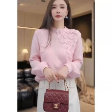 批发欧货立体花朵针织衫女2025秋冬新款慵懒风圆领毛衣甜美温柔风小衫