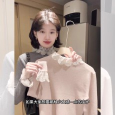 批发小个子娃娃领修身<b class='q'>蕾丝</b>拼接打底衫女秋冬内搭毛衣设计感针织衫上衣