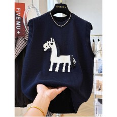 批发高级感卡通减龄叠穿无袖针织衫女2025秋冬季巨好看毛衣马甲背心潮