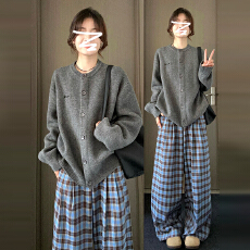 批发美式复古通勤穿搭灰色毛衣女2025年新款秋<b class='q'>冬</b>学院风高级感百搭外套