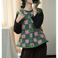 批发2025秋冬新款圆领<b class='q'>背心</b>针织马甲女花朵<b class='q'>图案</b>针织毛衣马甲女