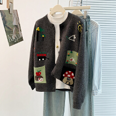 批发卡通手工钩花<b class='q'>针织</b><b class='q'>背心</b>wait女春秋新款学院风宽松开衫毛衣马夹外套