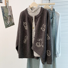 批发灰色气质短款针织开<b class='q'>衫</b>毛衣外套女士上衣小个子可外穿打底内搭春秋