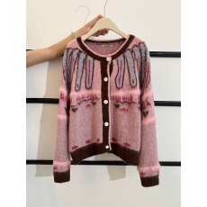 批发粉色费尔岛浣熊绒软糯毛衣针织开衫女秋<b class='q'>冬</b>2025新款慵懒风宽松外套