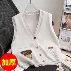 批发实拍秋针织马甲女<b class='q'>开衫</b>2025新款V领宽松小个子百搭叠穿毛衣坎肩