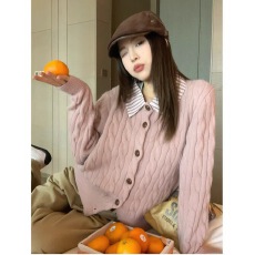 批发韩系假两件针织开衫毛衣女2025新款<b class='q'>秋</b>冬巨好看翻领小个子外套