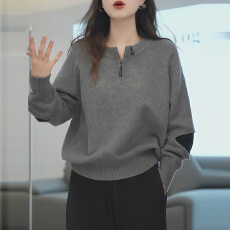 批发时尚半拉链毛衣内搭女<b class='q'>秋</b>冬2025新款大码胖MM高级感宽松针织衫上衣