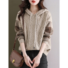 批发2025新款春<b class='q'>秋</b>冬连帽针织衫卫衣女高级感气质宽松显瘦外穿带帽毛衣