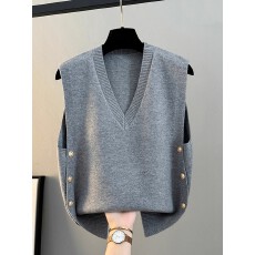 批发马甲女士2025新款春<b class='q'>秋</b>宽松外穿针织背心V领毛衣外套坎肩冬季马夹