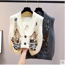 批发<b class='q'>实拍</b>大码女装V领针织马甲背心女早秋宽松显瘦上衣毛衣<b class='q'>外套</b>文艺范