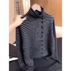 批发韩系半高领条纹针织衫女装2025秋冬新款胖mm显瘦遮肉内搭小众上衣