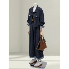 批发韩系超好看工装牛仔套装女2026春秋季<b class='q'>新款</b>洋气减龄阔腿裤两件套装