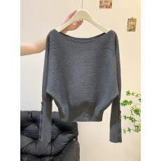 批发秋冬松弛感一字肩蝙蝠袖毛衣针织打底衫女内搭甜辣妹显瘦<b class='q'>长袖</b>上衣
