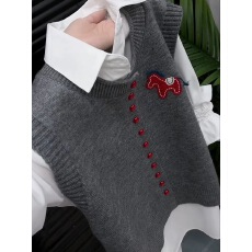 批发单排扣针织马甲衬衫两件套<b class='q'>糖果</b><b class='q'>色</b>减龄小马毛衣背心叠穿长袖打底衫