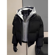 批发韩版卫衣连帽假两件棉服<b class='q'>皮衣</b>学生面包服撞色连帽羽绒棉服<b class='q'>女</b>外套
