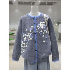 批发柔软质感立体花朵圆领单排扣2026<b class='q'>春</b>装宽松显瘦百搭开衫毛衣外套女