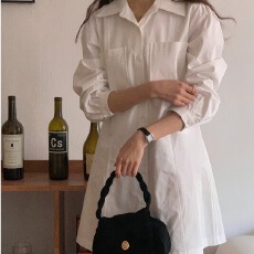 批发韩国chic春季法式设计款泡泡袖衬衫裙女气质修身<b class='q'>连衣裙</b>