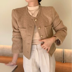 批发2026春新<b class='q'>韩国</b>chic金属单排扣宽松百搭双口袋长袖小香风外套