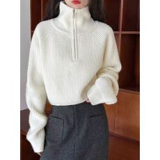 批发2025春<b class='q'>新款</b>韩版宽松立领设计感半拉链短款拉链针织衫<b class='q'>毛衣</b>女