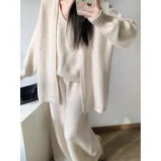 批发韩版INS<b class='q'>秋</b>冬简约气质针织背心+毛衣开衫外套+休闲阔腿长裤三件套