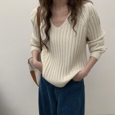批发日系基础款简约百搭混搭V领显瘦毛衣