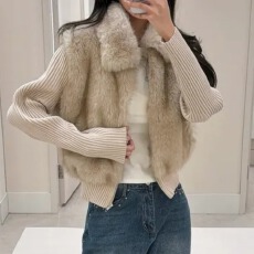 批发<b class='q'>秋</b>冬环保皮草马甲毛毛马甲拼接 可拆卸 针织袖外套加厚背心