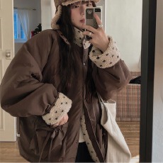 批发两面穿 2025<b class='q'>韩国</b>东大门新款复古时尚爱心波点羊羔毛棉服外套加厚