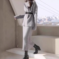 批发<b class='q'>秋</b>冬加厚针织套装裙韩系气质温柔风纯色高领毛衣半身裙两件套女装