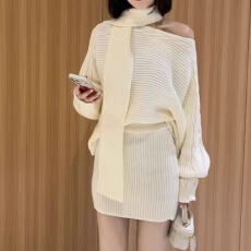 批发2025时尚洋气针织套装女<b class='q'>秋</b>冬新款宽松松弛慵懒风气质半身裙三件套