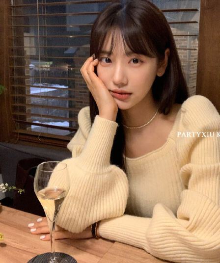 한국 새로운 미니멀리즘 간단하지 않다. 있음 품격 ~ 중 광장 칼라 벌룬 소매 단색 긴팔 니트 스웨터 스웨터