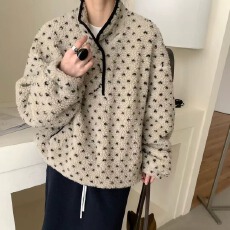 批发<b class='q'>韩国</b>basket复古波点立领<b class='q'>卫衣</b>宽松休闲摇粒绒套头上衣女装