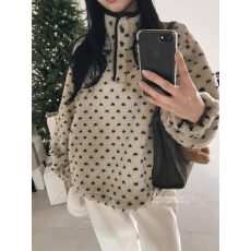 批发<b class='q'>韩国</b>basket复古波点立领<b class='q'>卫衣</b>宽松休闲摇粒绒套头上衣女装