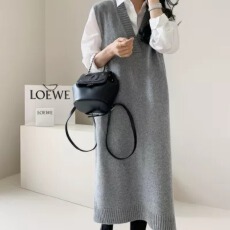 批发韩国春季新品简约宽松无袖针织<b class='q'>连衣</b>裙廓形长款毛衣裙背心裙